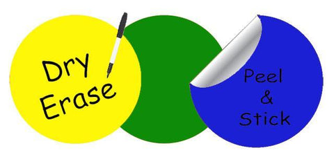 Dry Erase Dot Wall Decals: Peel & Stick, Writable, Erasable (Yellow,Green,Blue) - Kids Room Mural Wall Decals