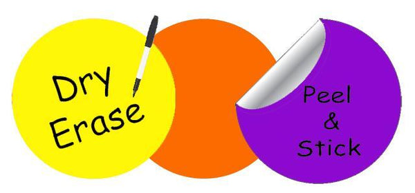 Dry Erase Dot Wall Decals: Peel & Stick, Writable, Erasable (Yellow,Orange,Purple) - Kids Room Mural Wall Decals