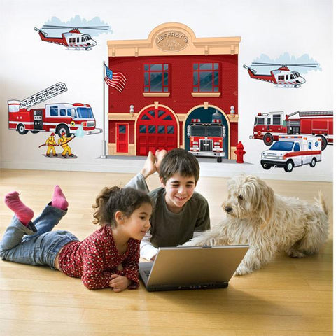 Fire Station Mural - Kids Room Mural Wall Decals