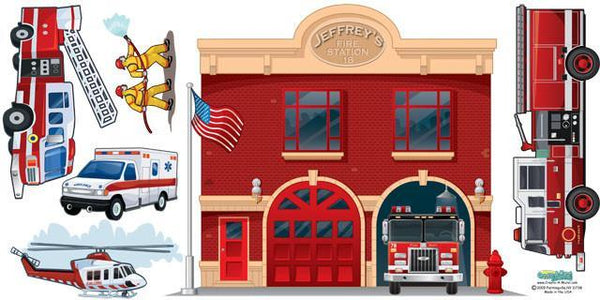 Fire Station Mural - Kids Room Mural Wall Decals