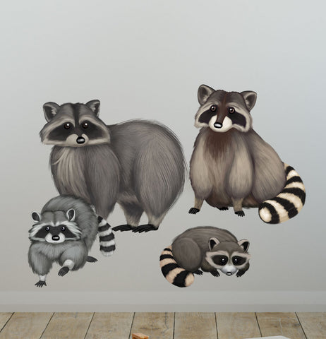 Raccoon Family Wall Decals ~Kids Room Animal Wall Decor Stickers
