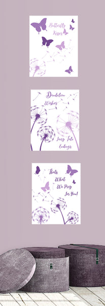 Purple Butterfly & Dandelion Flower Wall Art Prints