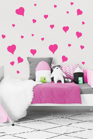 Heart Wall Decals ~Girls Room Stickers (Hot Pink) - Kids Room Mural Wall Decals