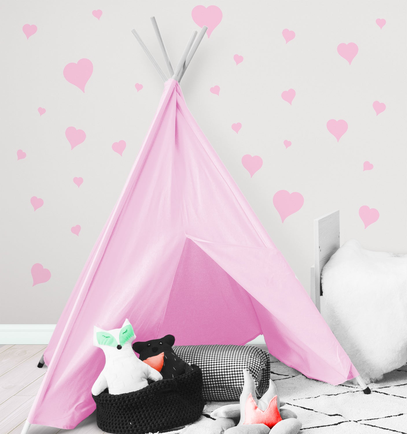 Pink Room Sticker Heart Wall Decals ~Girls Room Stickers (Pink) - Kids Room Mural Wall Decals