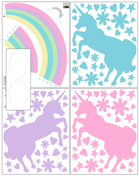 Unicorn Rainbow Wall Decals - Kids Room Mural Wall Decals
