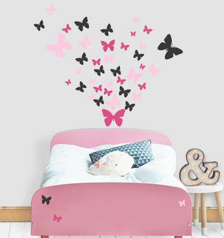 Butterfly Wall Decals- Girls Wall Stickers ~ Wall Art Sticker Decals (Pink,Hot Pink,Black) - Kids Room Mural Wall Decals