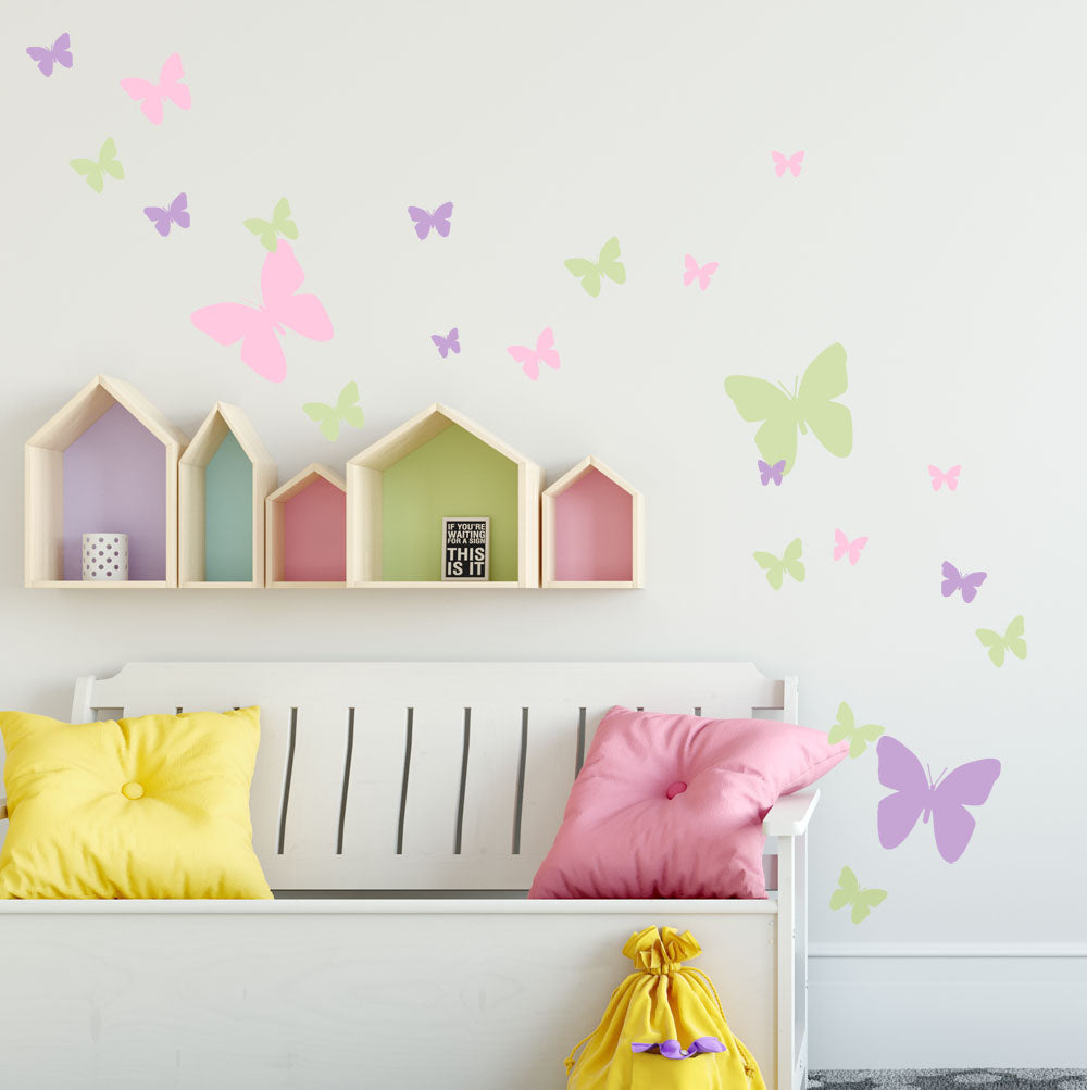 Butterfly Wall Decals- Pink, Lilac & Sage Green Appliques' - Kids Room Mural Wall Decals