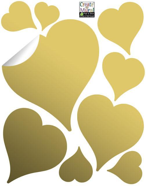 Fun Gold Heart Wall Stickers - Kids Room Mural Wall Decals
