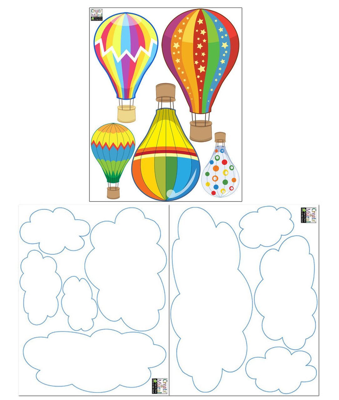 Decalcomania Wall Decor Hot Air Balloon Wall Decals - Set of 10 Aircraft Decoration Decal Removable Peel and Stick Decals - 7.5 inch Wall dcor