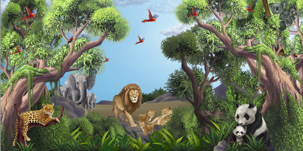 Jungle Animals Mural 2-Kids Wallpaper Church Ministry - Kids Room Mural Wall Decals