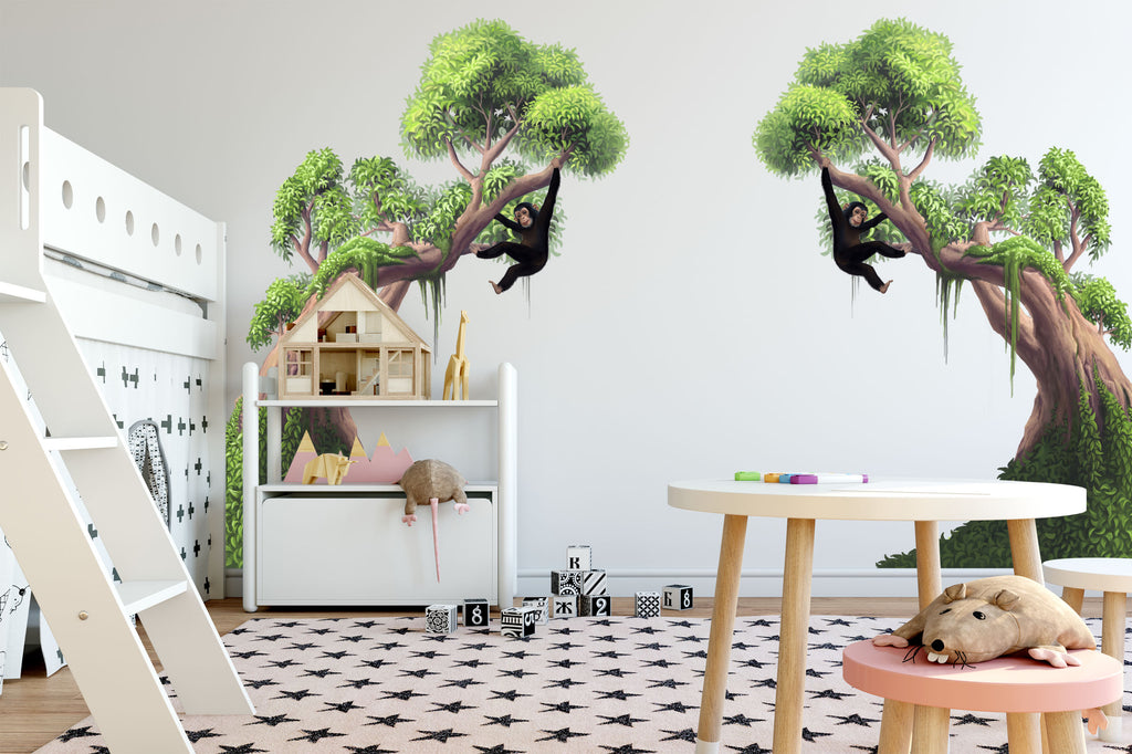 Jungle Moss Trees Right and Left - Kids Room Mural Wall Decals
