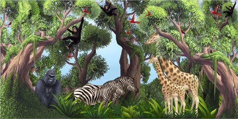 Jungle Animals Mural 1-Kids Wallpaper Church Ministry - Kids Room Mural Wall Decals