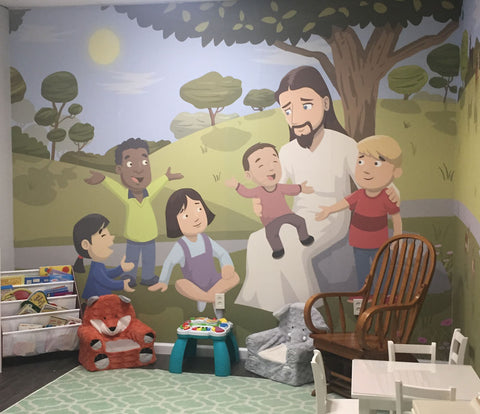Jesus Loves Children -Kids Wallpaper Church Ministry - Kids Room Mural Wall Decals