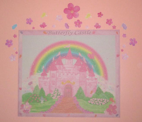 Butterfly Castle Mural -Girls Room Mural - Kids Room Mural Wall Decals