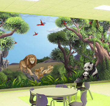 Jungle Animals Mural 2-Kids Wallpaper Church Ministry - Kids Room Mural Wall Decals