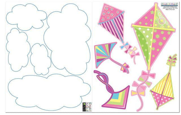 Girls Wall Decor~ Kites & Clouds Wall Decals - Kids Room Mural Wall Decals