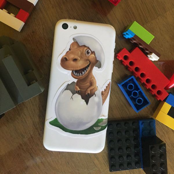 Sticker for Kids, Cute Dinosaur Cell Phone ~ Best Decal for Smart Phone, Tablet or Water Bottle 4" - Kids Room Mural Wall Decals