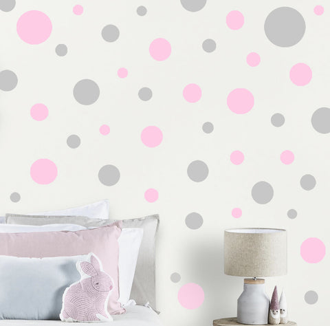 Pink and Grey Polka Dot Wall Decals