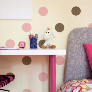 Pink & Brown Room Dot Decals - Kids Room Mural Wall Decals
