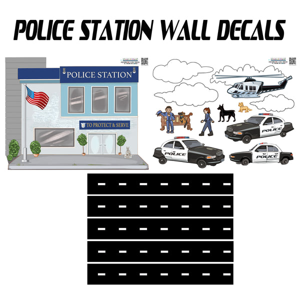 Police Station w/ Cars Wall Decals