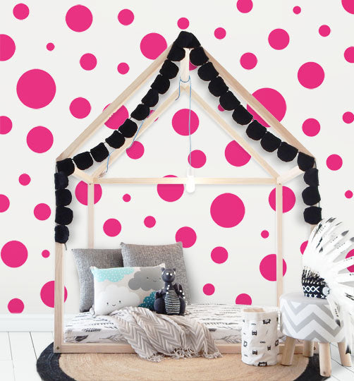 Polka Dot Wall Stickers- (63) Hot Pink Wall Dot Decals - Create-A-Mural