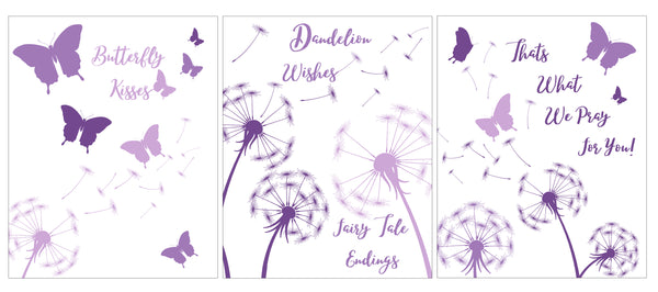Purple Butterfly & Dandelion Flower Wall Art Prints