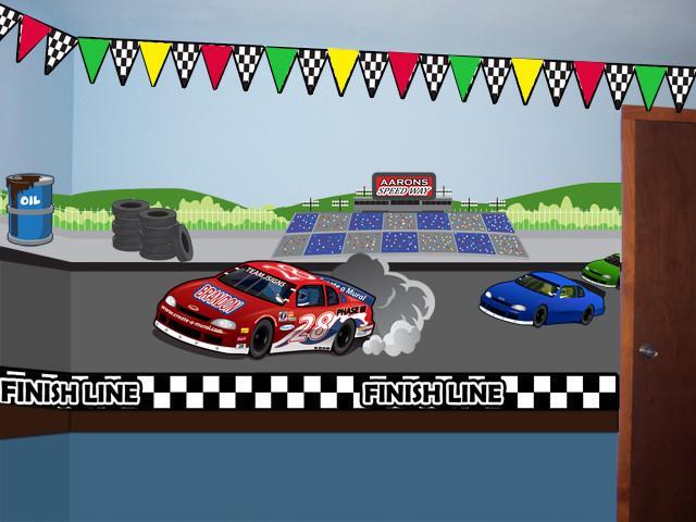 Race Track Speedway Mural- Large - Kids Room Mural Wall Decals