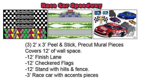 Race Track Speedway Mural- Large - Kids Room Mural Wall Decals