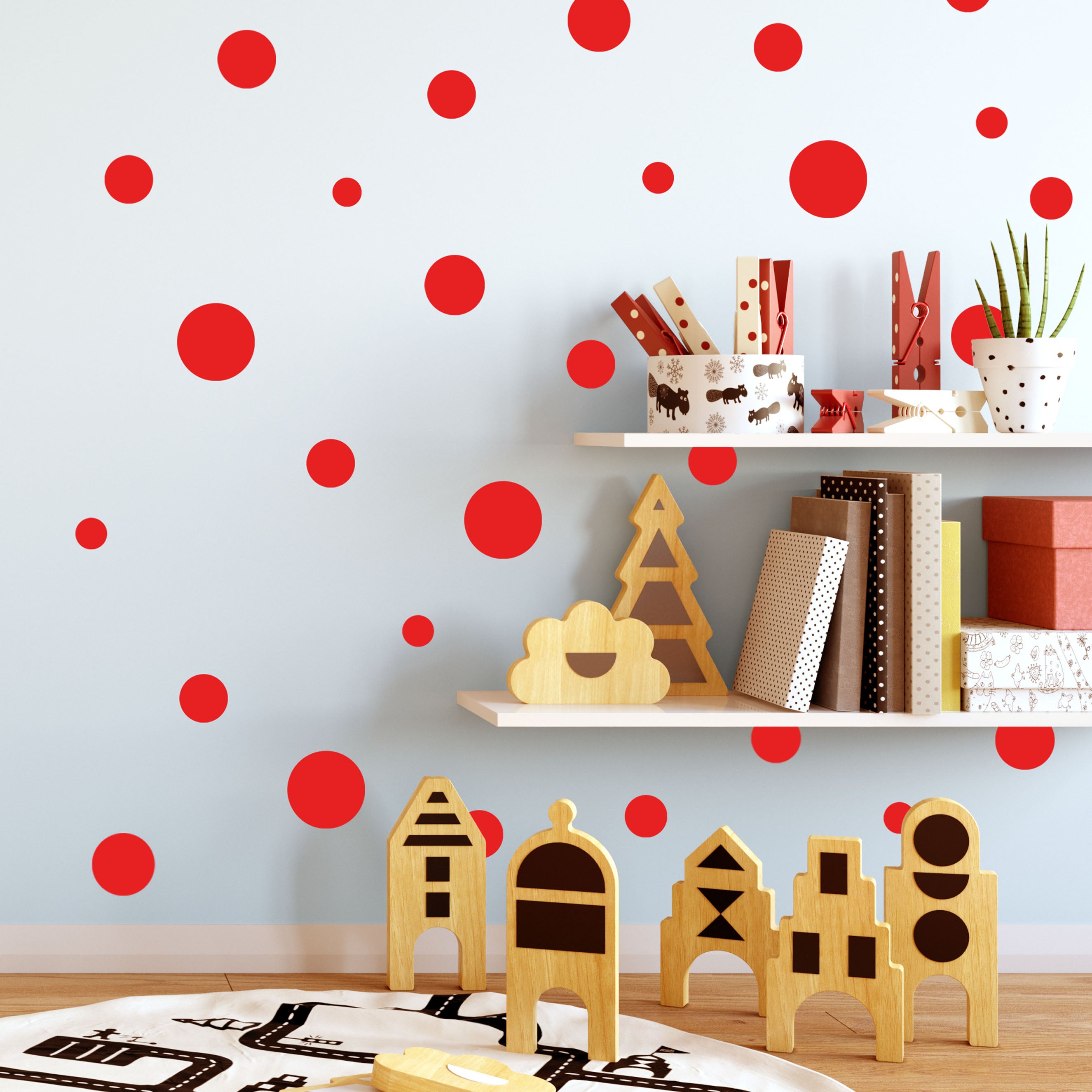 Red Wall Sticker Polka Dot Wall Decals- Red Wall Decor Sticker - Create-A-Mural