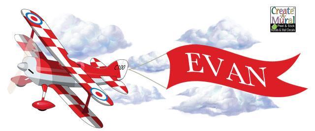 Red Plane Banner Mural - Kids Room Mural Wall Decals