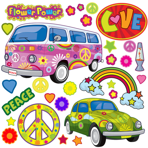 Groovy Retro Peace & Love Wall Stickers - Create-A-Mural