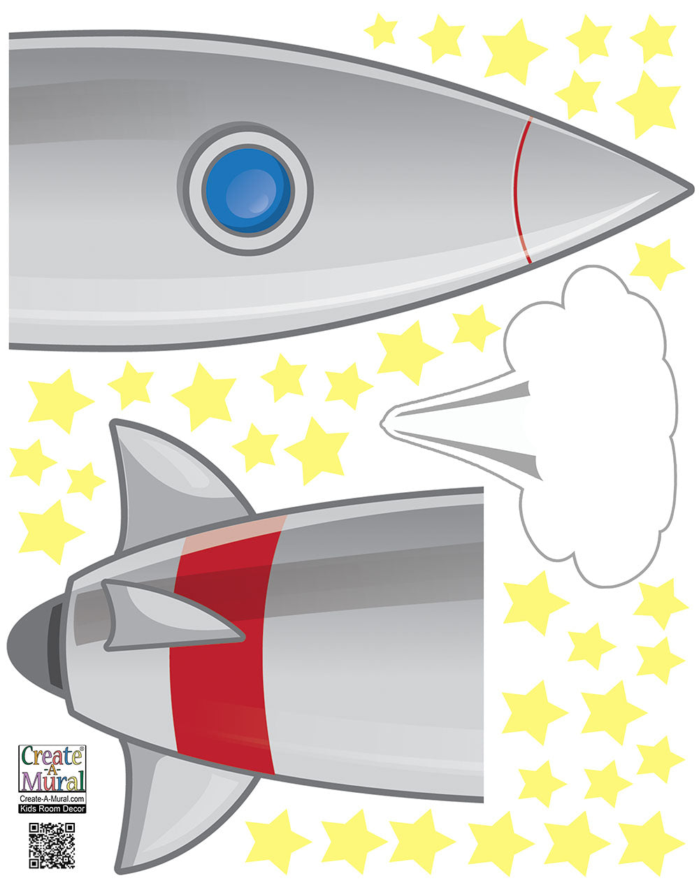 Rocket Ship Mural Wall Decals -Custom Name