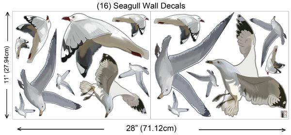 Flock of Seagulls & Seagull on Post Beach Wall Decals