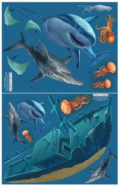 Ship Wreck Shark Wall Decals -Boys Wall Decor Stickers - Kids Room Mural Wall Decals