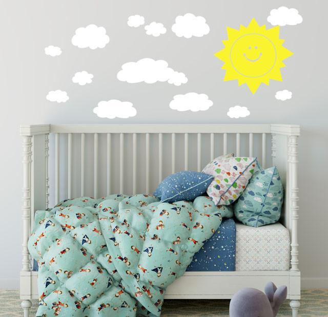 Smiley Sun & Clouds Wall Decals - Kids Room Mural Wall Decals