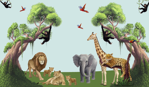 Super Mega Jungle Animal Mural Kit - Kids Room Mural Wall Decals