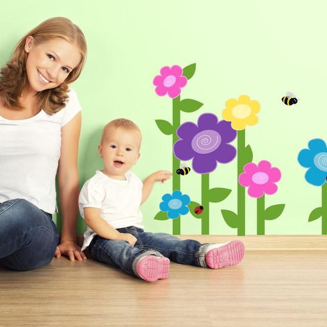 Bright Swirly Flower Wall Decals - Kids Room Mural Wall Decals