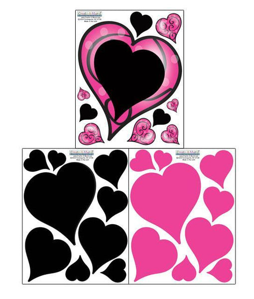 Chalkboard Pink & Black Swirly Heart Wall Stickers - Kids Room Mural Wall Decals