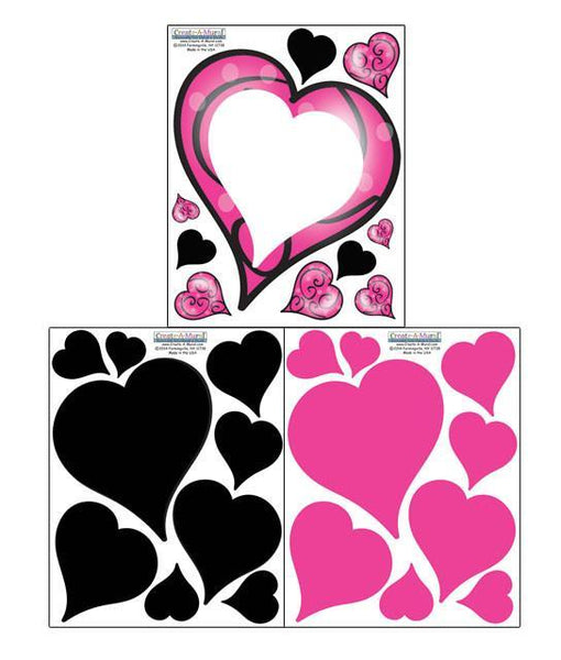 Swirly & Pink, Black Heart Dry Erase Wall Decals - Kids Room Mural Wall Decals