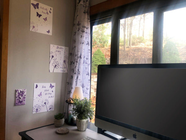 Purple Butterfly & Dandelion Flower Wall Art Prints