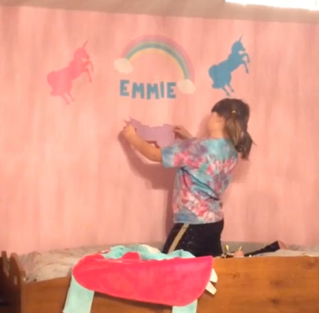 Unicorn Rainbow Wall Decals for Little Girls Bedroom (100 Pieces w/ CUSTOM Name Stickers)
