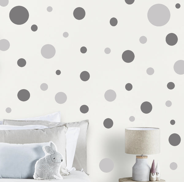 Dark & Light Grey Polka Dot Wall Decals - Kids Room Mural Wall Decals