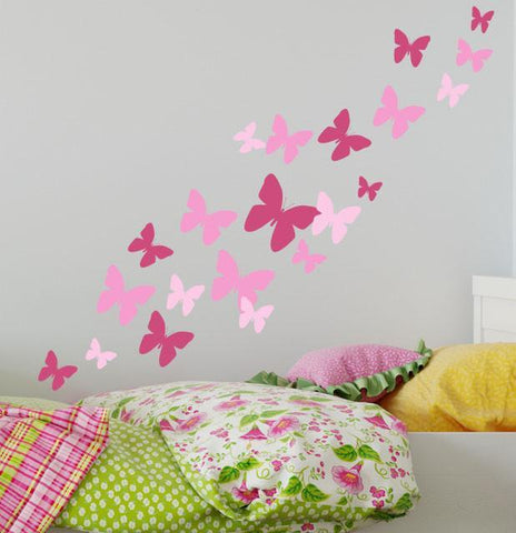 Butterfly Wall Decals 3 Pinks -Girls Wall Stickers - Kids Room Mural Wall Decals