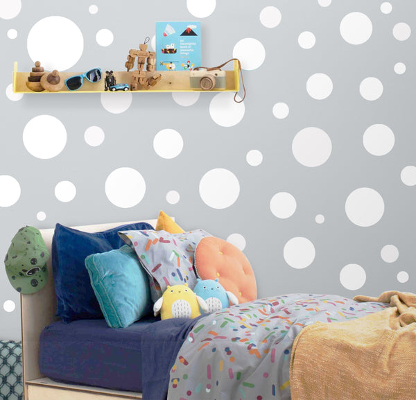 Polka Dot Wall Decals (63) White Wall Dot Decals - Create-A-Mural